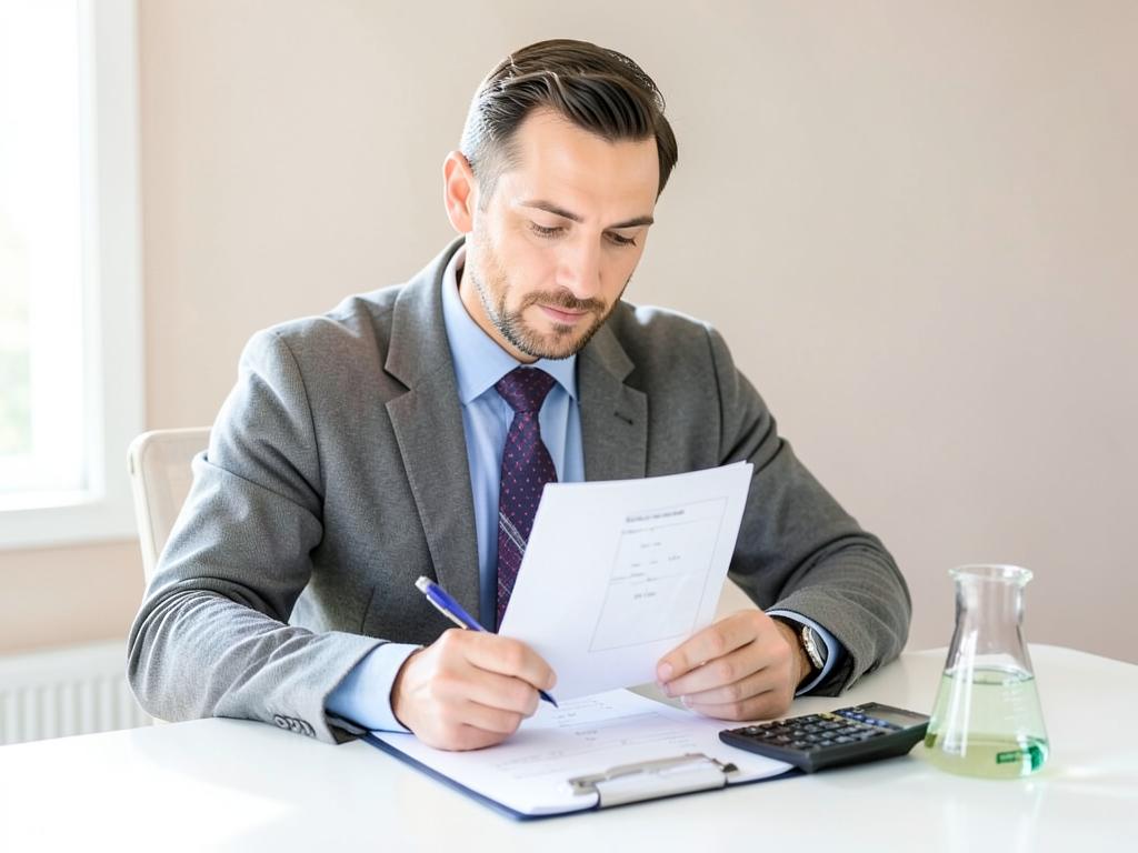 Person reviewing a printed formulation sheet with a calculator